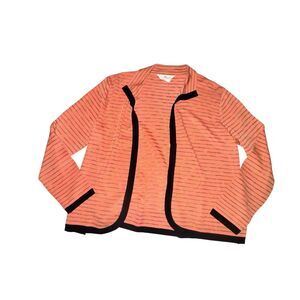 Exclusively Misook Cardigan Women's Sz M Orange Striped Open Front Contrast Trim